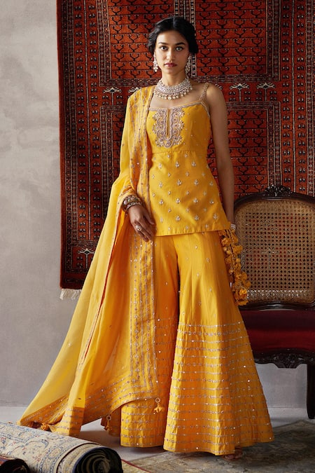 Buy Navratri Dress Georgette Yellow Sharara Suit LSTV118332
