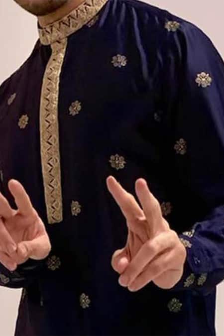 Punit Balana Blue Chanderi Silk Kurta And Dhoti Pant Set Online at Aza Fashions Punit Balana_Blue Chanderi Silk Kurta And Dhoti Pant Set _Online_at_Aza_Fashions