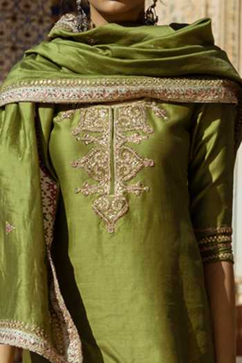 Buy_Punit Balana_Green Silk Chanderi Round Kurta Set _Online_at_Aza_Fashions