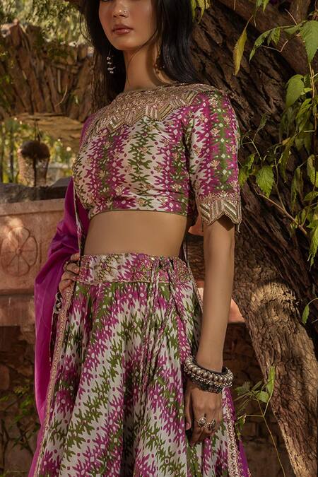 Punit Balana Green Silk Chanderi Round Printed Lehenga Set Online at Aza Fashions Punit Balana_Green Silk Chanderi Round Printed Lehenga Set _Online_at_Aza_Fashions