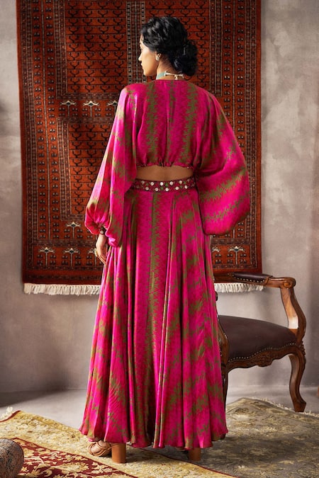 Punit Balana Satin Silk Crop Top & Lehenga Set 