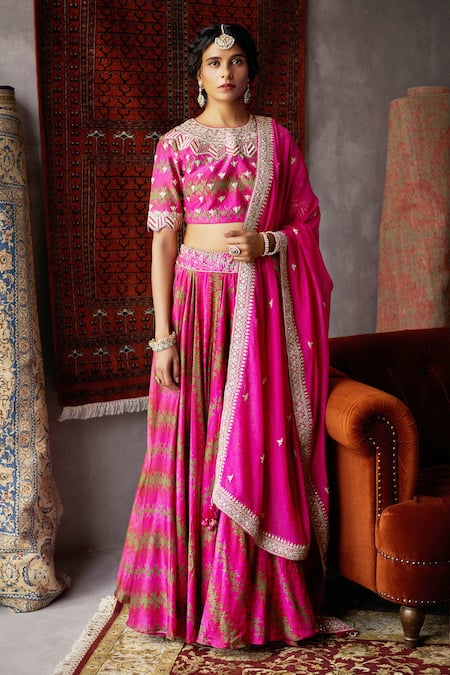 PUNIT BALANA Silk Chanderi Bridal Lehenga Set 