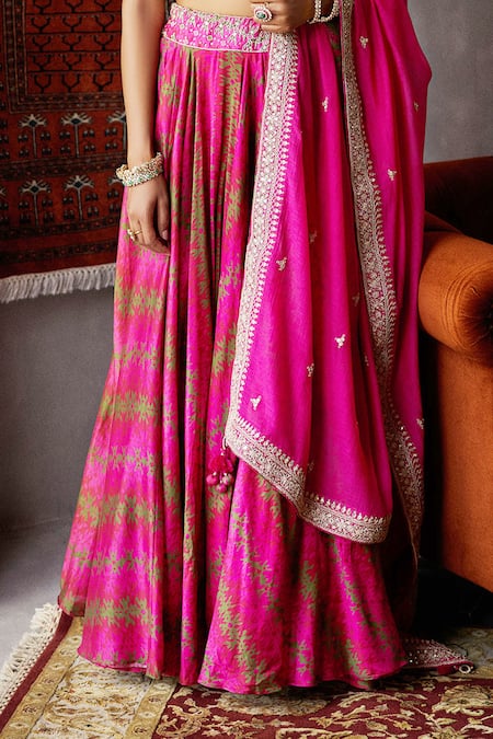 Buy_Punit Balana_Red Silk Chanderi Round Bridal Lehenga Set _Online_at_Aza_Fashions