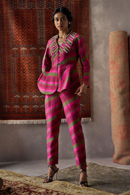 PUNIT BALANA Chanderi Peplum Jacket & Pant Set 