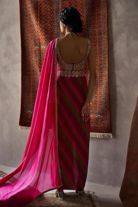 Punit Balana Satin Silk Pre-Draped Saree with Blouse 