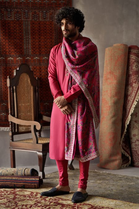 Buy_Punit Balana_Red Tussar Silk Straight Kurta Set _Online_at_Aza_Fashions