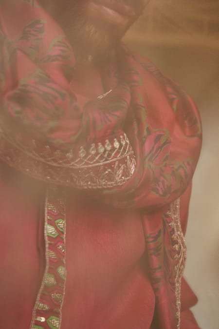 Punit Balana_Red Tussar Silk Straight Kurta Set _at_Aza_Fashions