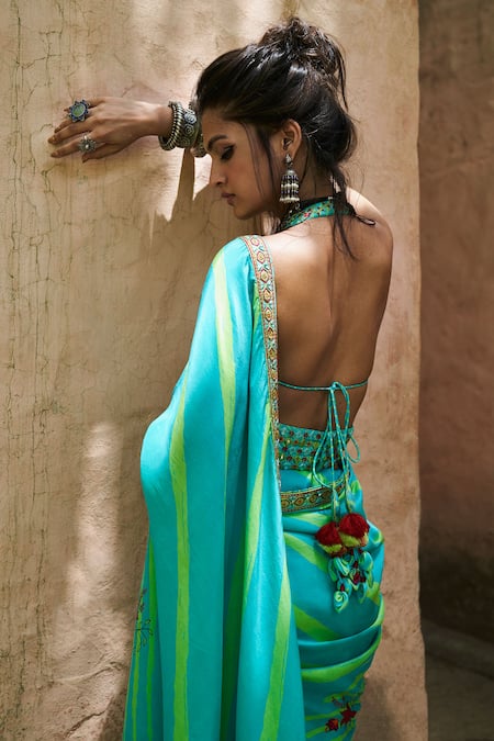 Punit Balana Satin Silk Leheriya Saree with Blouse 