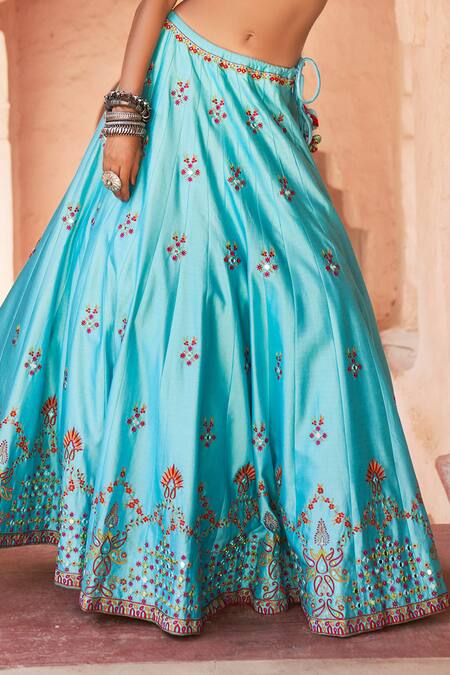 Shop_Punit Balana_Blue Organza, Chanderi Silk Halter Lehenga Set _Online_at_Aza_Fashions