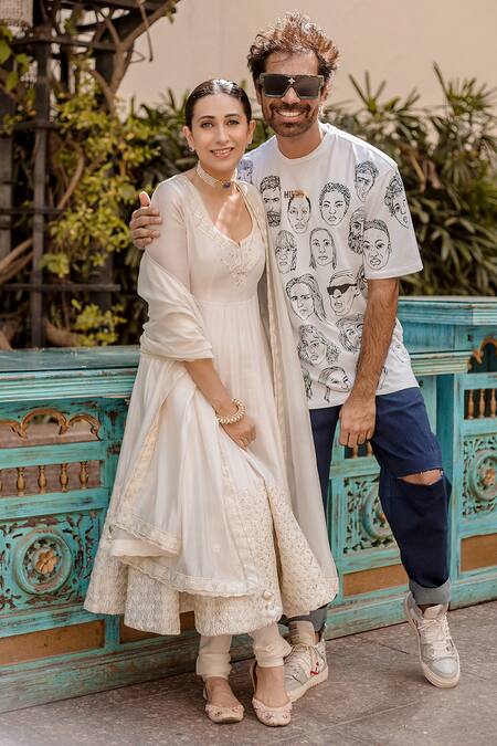 Shop_Punit Balana_White Anarkali Chanderi , Dupatta Organza Floral Embroidered Set _Online_at_Aza_Fashions