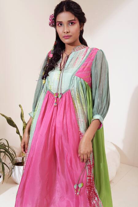 Shop Capisvirleo Green Habutai Silk And Jute Aari Work Band Bellini Midi Dress Online at Aza Fashions Shop_Capisvirleo_Green Habutai Silk And Jute Aari Work Band Bellini Midi Dress _Online_at_Aza_Fashions