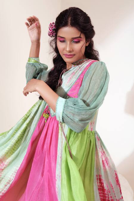 Capisvirleo Green Habutai Silk And Jute Aari Work Band Bellini Midi Dress at Aza Fashions Capisvirleo_Green Habutai Silk And Jute Aari Work Band Bellini Midi Dress _at_Aza_Fashions