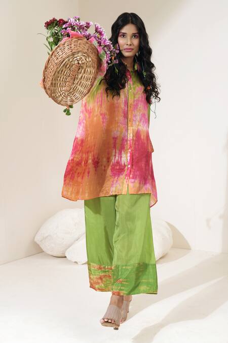 Buy Capisvirleo Orange Habutai Silk Aari Work Spread Collar Fruit Punch Tunic And Pant Set Online at Aza Fashions Buy_Capisvirleo_Orange Habutai Silk Aari Work Spread Collar Fruit Punch Tunic And Pant Set _Online_at_Aza_Fashions