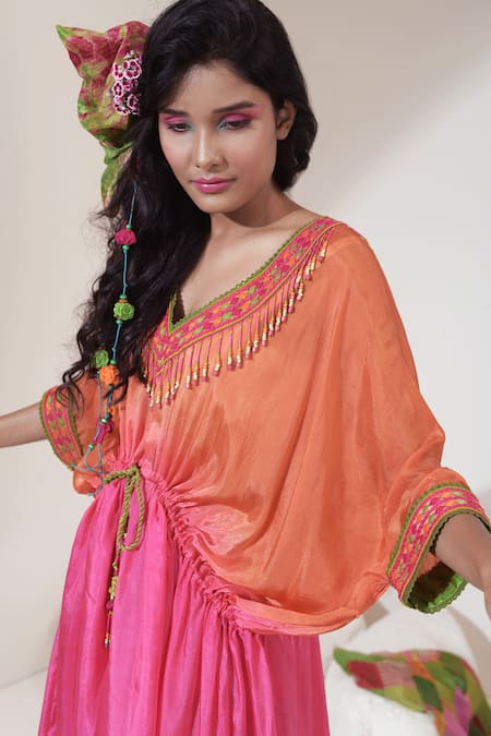 Shop Capisvirleo Green Habutai Silk Aari Work And Beads V Neck Martini Kaftan Online at Aza Fashions Shop_Capisvirleo_Green Habutai Silk Aari Work And Beads V Neck Martini Kaftan _Online_at_Aza_Fashions