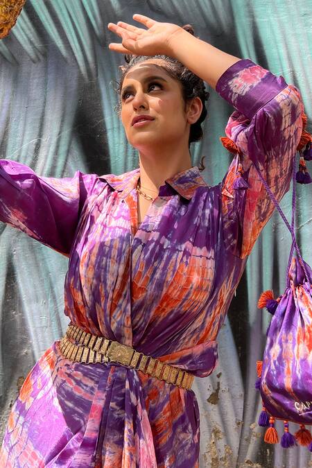 Buy Capisvirleo Purple Habutai Silk Spread Collar Vir - Gin Tonic Dress Online at Aza Fashions Buy_Capisvirleo_Purple Habutai Silk Spread Collar Vir - Gin Tonic Dress _Online_at_Aza_Fashions