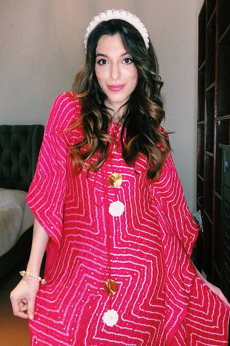 Shop Pink City By Sarika Pink Gajji Silk Bandhani Kaftan Online at Aza Fashions Shop_Pink City By Sarika_Pink Gajji Silk Bandhani Kaftan _Online_at_Aza_Fashions