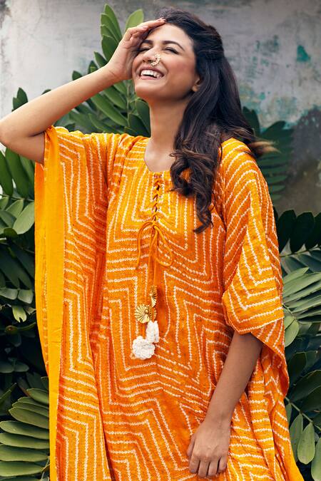 Pink City By Sarika Orange Gajji Silk Bandhani Kaftan Online at Aza Fashions Pink City By Sarika_Orange Gajji Silk Bandhani Kaftan _Online_at_Aza_Fashions