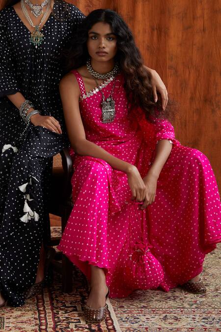 Pink City By Sarika_Pink Silk One Shoulder Printed Tunic And Gharara Set _Online_at_Aza_Fashions