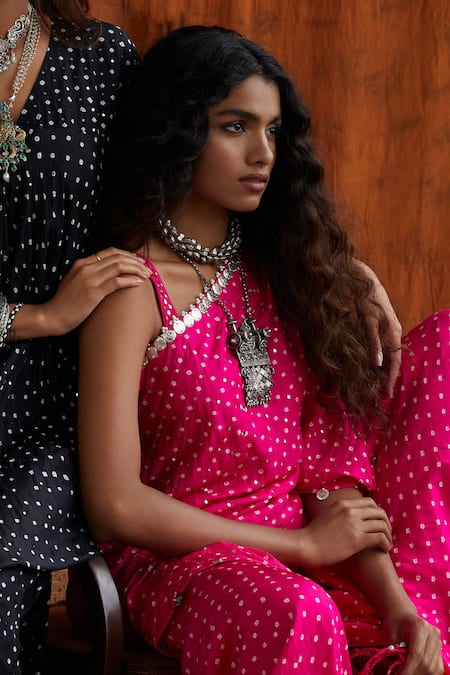 Buy_Pink City By Sarika_Pink Silk One Shoulder Printed Tunic And Gharara Set _Online_at_Aza_Fashions