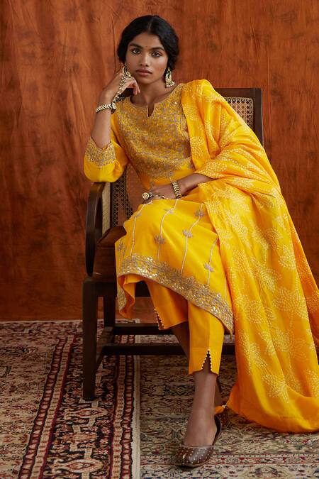 Buy Pink City By Sarika Yellow Silk, Chanderi Round Embroidered Kurta Set Online at Aza Fashions Buy_Pink City By Sarika_Yellow Silk, Chanderi Round Embroidered Kurta Set _Online_at_Aza_Fashions