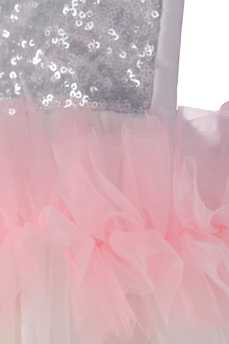 Shop Pinkcow designs pvt ltd Multi Color Net, Lace, Crepe Sequins Silk Frill Dress Online at Aza Fashions Shop_Pinkcow designs pvt ltd_Multi Color Net, Lace, Crepe Sequins Silk Frill Dress _Online_at_Aza_Fashions