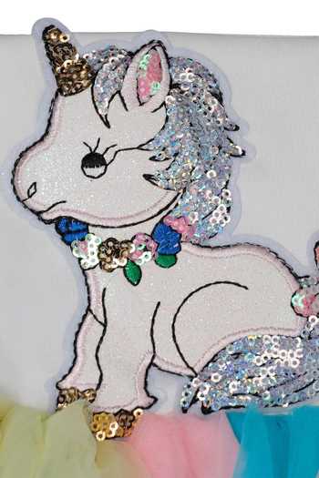 Pinkcow Designs Pvt Ltd Multi Color Net, Crepe Sequins Unicorn Embellished Layered Dress at Aza Fashions Pinkcow Designs Pvt Ltd_Multi Color Net, Crepe Sequins Unicorn Embellished Layered Dress _at_Aza_Fashions