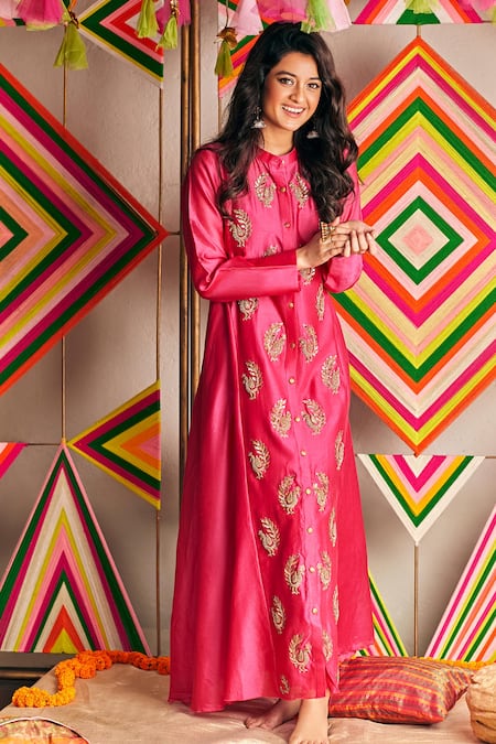 Pink City by Sarika Embroidered Silk Chanderi Kurta 