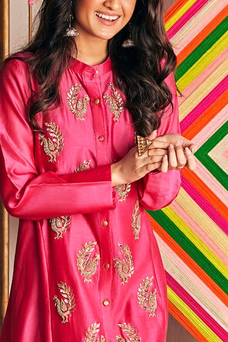 Buy JANASYA Pink Women's Pink Silk A-line Kurti (JNE3501) | Shoppers Stop