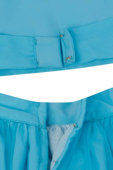 Shop_Pinkcow designs pvt ltd_Blue Net, Lace Embroidery, Fringe Embellished Lehenga Set _Online_at_Aza_Fashions