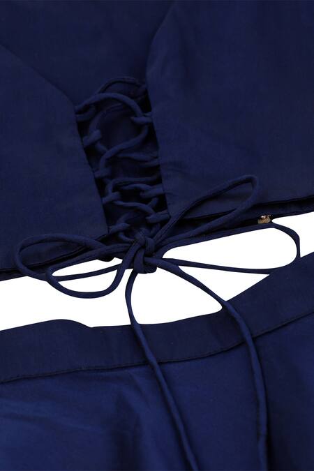 Pinkcow designs pvt ltd_Blue Silk, Taffeta, Lace Embroidery Embellished Lehenga Set _Online_at_Aza_Fashions