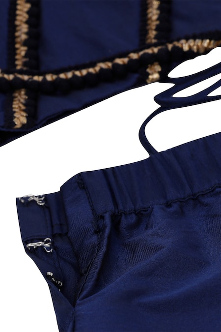 Buy_Pinkcow designs pvt ltd_Blue Silk, Taffeta, Lace Embroidery Embellished Lehenga Set _Online_at_Aza_Fashions