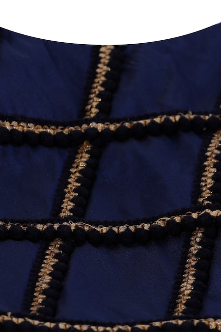 Shop_Pinkcow designs pvt ltd_Blue Silk, Taffeta, Lace Embroidery Embellished Lehenga Set _Online_at_Aza_Fashions