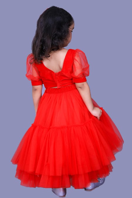 Shop Pinkcow designs pvt ltd Red Velvet, Cotton, Net, Silk, Crepe Sequins Pleated Choli And Layered Lehenga at Aza Fashions Shop_Pinkcow designs pvt ltd_Red Velvet, Cotton, Net, Silk, Crepe Sequins Pleated Choli And Layered Lehenga _at_Aza_Fashions