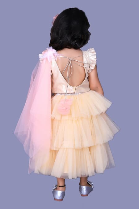 Pinkcow designs pvt ltd Draped Top & Ruffle Lehenga Set 