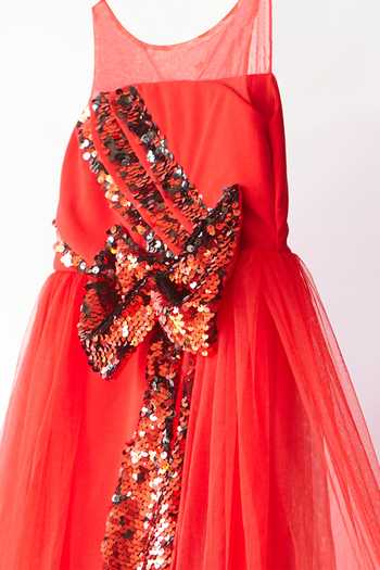 Shop_Pinkcow designs pvt ltd_Red Net, Crepe Sequins, Bows Embellished Gown _Online_at_Aza_Fashions