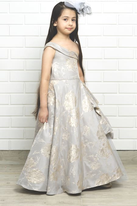 Pinkcow designs pvt ltd Grey Net, Crepe, Brocade Floral Draped Gown Online at Aza Fashions Pinkcow designs pvt ltd_Grey Net, Crepe, Brocade Floral Draped Gown _Online_at_Aza_Fashions