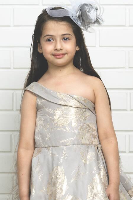 Shop Pinkcow designs pvt ltd Grey Net, Crepe, Brocade Floral Draped Gown Online at Aza Fashions Shop_Pinkcow designs pvt ltd_Grey Net, Crepe, Brocade Floral Draped Gown _Online_at_Aza_Fashions