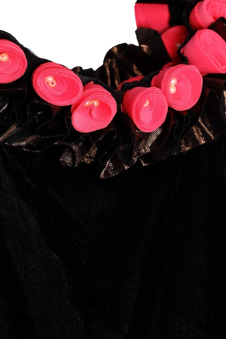 Pinkcow designs pvt ltd_Black Velvet, Net Embellished Off Shoulder Gown _Online_at_Aza_Fashions