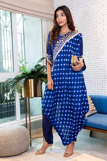 Shop Pink City By Sarika Blue Chinese Dupion, Habotai Silk Kurta Dhoti Pant Set at Aza Fashions Shop_Pink City By Sarika_Blue Chinese Dupion, Habotai Silk Kurta Dhoti Pant Set _at_Aza_Fashions