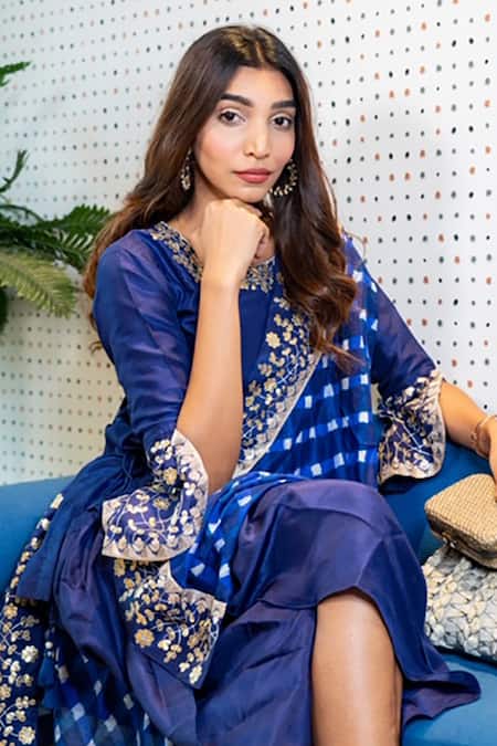 Buy Pink City By Sarika Blue Chinese Dupion, Habotai Silk Kurta Dhoti Pant Set Online at Aza Fashions Buy_Pink City By Sarika_Blue Chinese Dupion, Habotai Silk Kurta Dhoti Pant Set _Online_at_Aza_Fashions