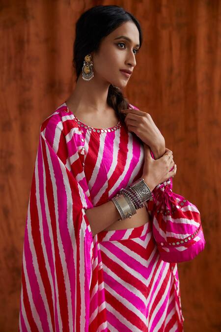 Buy_Pink City By Sarika_Pink Silk Cape Open Crop Top Round Printed And Gharara Set _Online_at_Aza_Fashions