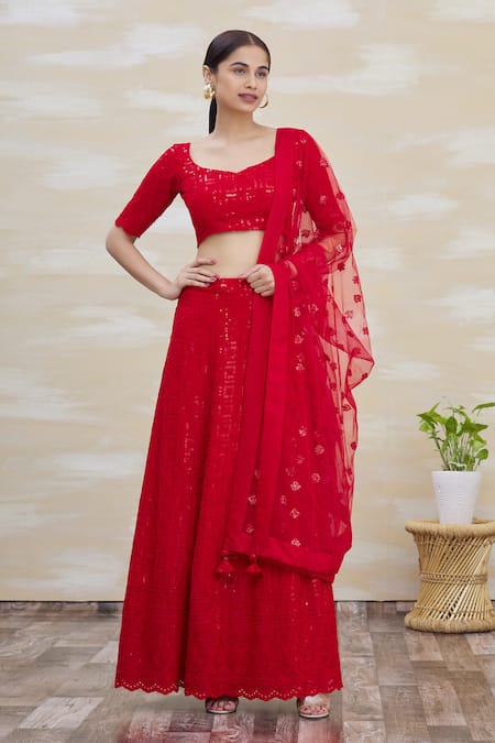 Samyukta Singhania Embroidered Red Lehenga Set 