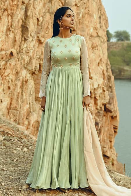 EASE Green Viscose , Sarin Nakshi Embroidered Anarkali With Dupatta 