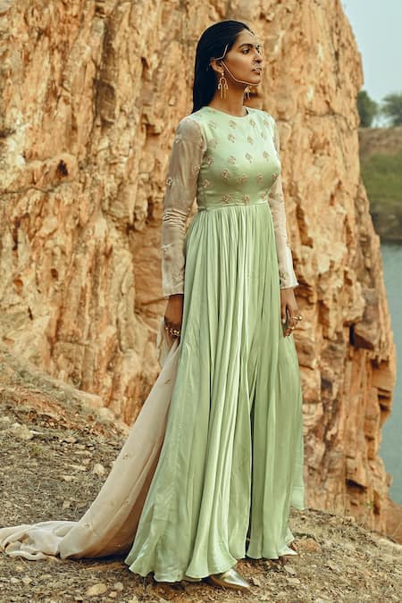 Shop EASE Green Viscose , Sarin Nakshi Embroidered Anarkali With Dupatta at Aza Fashions Shop_EASE_Green Viscose , Sarin Nakshi Embroidered Anarkali With Dupatta _at_Aza_Fashions