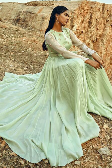 EASE Green Viscose , Sarin Nakshi Embroidered Anarkali With Dupatta Online at Aza Fashions EASE_Green Viscose , Sarin Nakshi Embroidered Anarkali With Dupatta _Online_at_Aza_Fashions