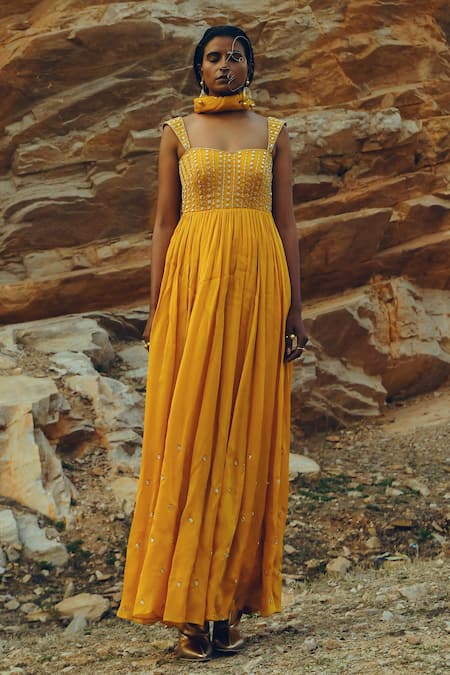 Buy EASE Yellow Viscose , Sarin Floral Embroidered Anarkali With Dupatta Online at Aza Fashions Buy_EASE_Yellow Viscose , Sarin Floral Embroidered Anarkali With Dupatta _Online_at_Aza_Fashions