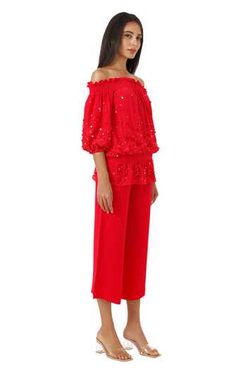 Gaya_Pink Viscose Sequin Off Shoulder Top_Online_at_Aza_Fashions