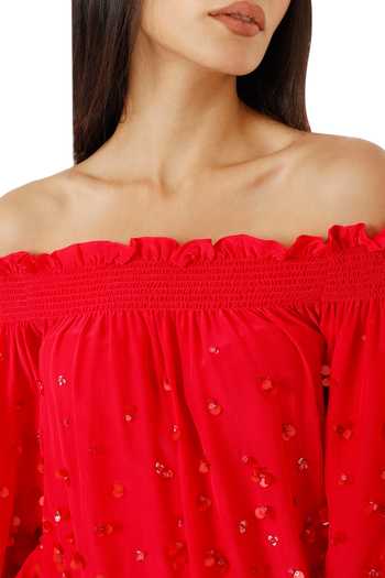 Gaya_Pink Viscose Sequin Off Shoulder Top_at_Aza_Fashions