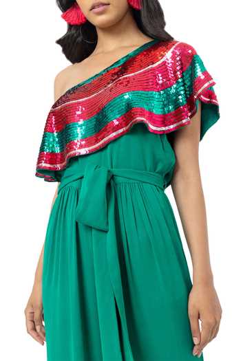 Gaya_Green Viscose Double Georgette One Shoulder Jumpsuit_at_Aza_Fashions