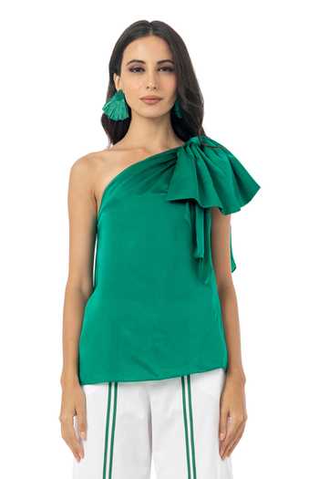 Gaya Green Viscose One Shoulder Top at Aza Fashions Gaya_Green Viscose One Shoulder Top_at_Aza_Fashions